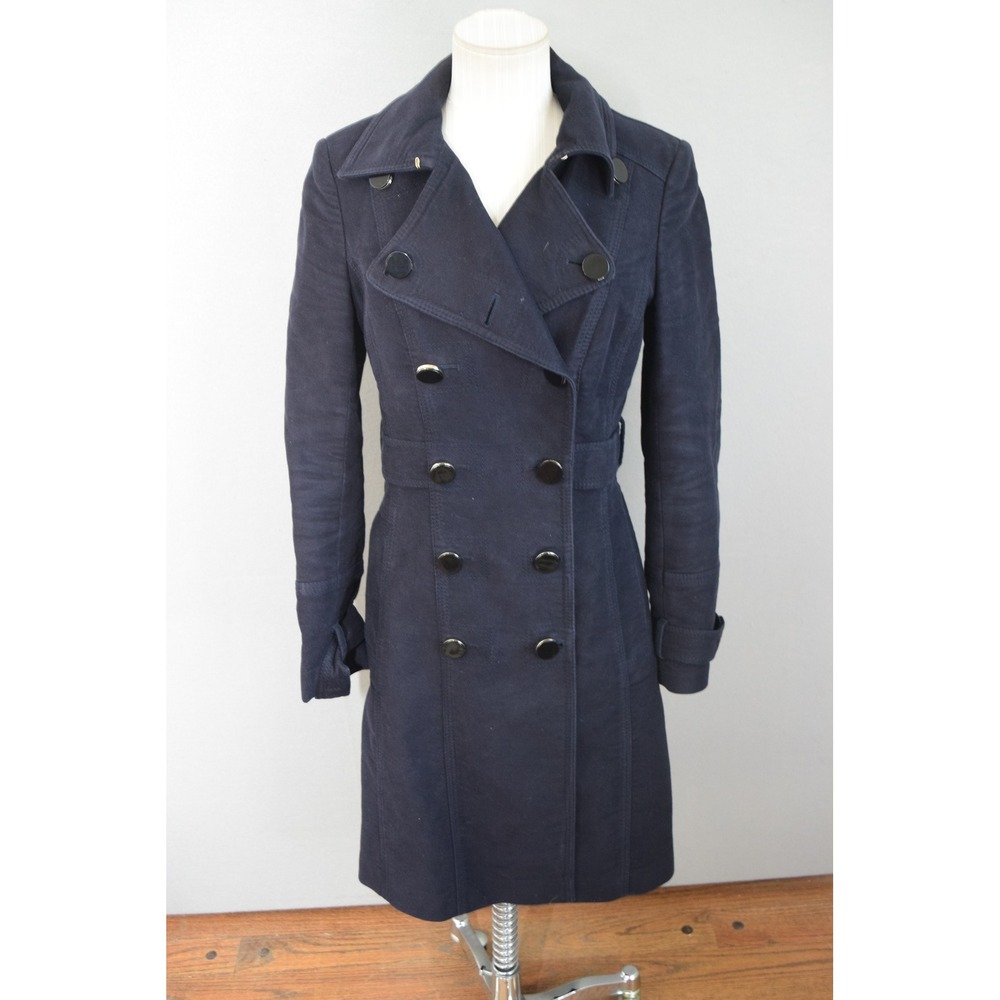 Karen Millen Trench Coat US 4 Navy Blue Double Breasted Cotton Women Classic